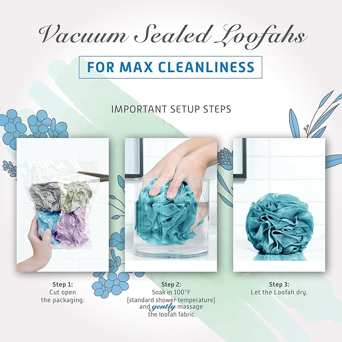 Spongentle Premium Deep Cleansing Loofah Sponge for Radiant Skin, Pack of 4, Bath and Shower, Exfoliating Body Scrubber, Beautiful Colors for Women and Men