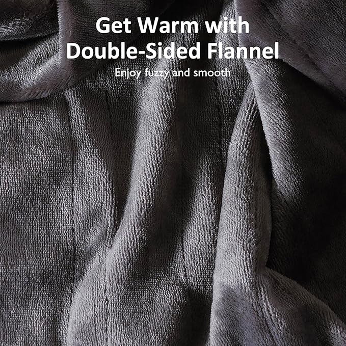 SUNVIVI Heated Throw, Electric Blanket Throw 50" x 60", Double-Layer Flannel with 4 Heating Settings, 4 Hours Auto Off, 5 Years Warranty, ETL Certified, Machine Washable, Grey