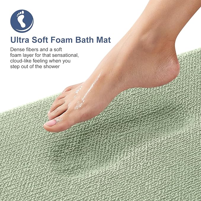 OLANLY Thick Memory Foam Bath Mat Rug 47x24, Extra Soft Absorbent Bathroom Rug, Quick Dry Bath Mats, Non-Slip, Machine Washable Carpet for Bathroom, Tub and Shower, Home Decor Accessories, Sage Green