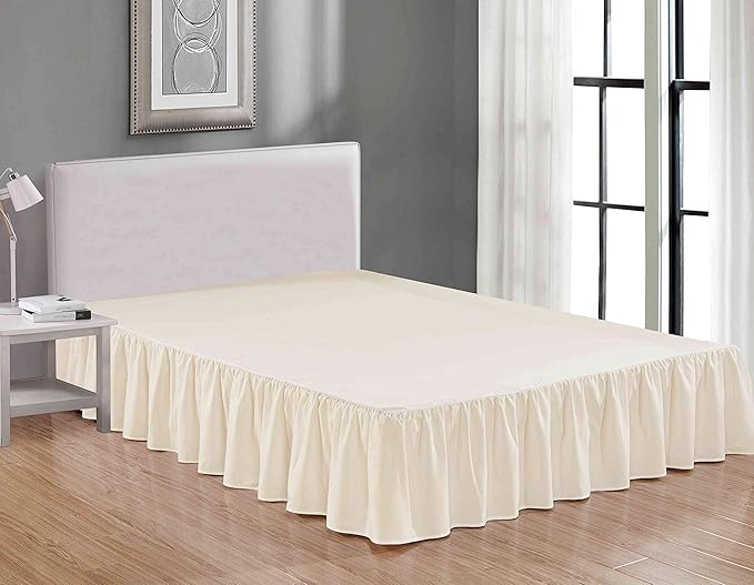 Sheets & Beyond Wrap Around Solid Microfiber Luxury Hotel Quality Fabric Bedroom Gathered Ruffled Bedding Bed Skirt 14 Inch Drop (Twin, Beige)