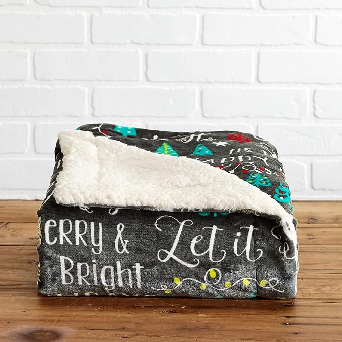 Great Bay Home Soft Velvet Plush and Sherpa Fleece 50" x 60" Holiday Throw Blanket | Christmas Throw for Sofa and Bed | Cozy & Warm Plush Throw Blanket | Holiday Blankets and Throws Eve Collection