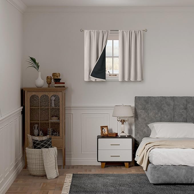 BGment Short Blackout Curtains for Bedroom, Thermal Insulated Full Room Darkening Soundproof Rod Pocket Small Window Curtains 54 Inch Length, 2 Panel, Each Panel 42 Inch, Cashmere