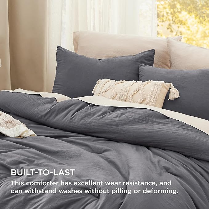 Bedsure Full Size Comforter Set, Dark Grey Soft Prewashed Bedding for All Seasons, 3 Pieces GentleSoft™ Warm Down Alternative Bed Set, 1 Lightweight Comforter (82"x86") and 2 Pillowcases (20"x26")