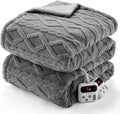 CAROMIO Electric Blanket Queen Size Dual Control - Thick Tufted Sherpa Heated Blanket Queen with 10 Heating Levels and 10 Time Settings, ETL Certified Fast Heating Blanket Queen Size 84"×90", Grey