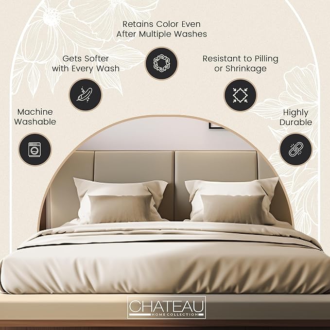 Queen Sheet Set - 300TC Organic Cotton Bedding Sheets & Pillowcases - Soft, Durable and Luxurious 4PC Sateen Weave Ivory Bed Sheets for Queen Size Bed, No Pill & Shrink Thick Machine Washable