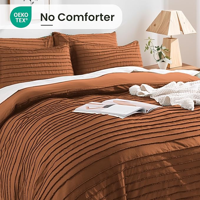 NEXHOME PRO Twin Duvet Cover, Brunt Orange 2 Pieces Boho Tufted Twin Size Duvet Cover Set, Soft and Lightweight Microfiber Comforter Cover Set for All Season (Brunt Orange, 66 x 90)-No Comforter