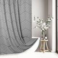 Extra Long Grey Boho Shower Curtain with Tassel, Woven Fabric 84 in Shower Curtain, Tufted Chevron Striped, 72 x 84, Modern Chic Textured Minimalist Bathroom Shower