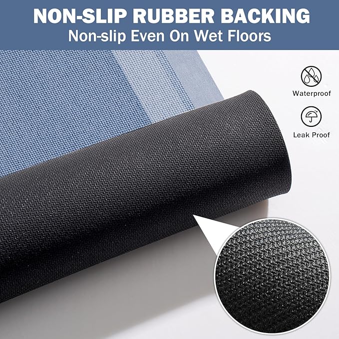 Non Slip Long Bath Mat Bathroom Runner, Rubber Backing Ultra Thin Bathroom Rugs Fit Under Door Quick Dry Super Absorbent Washable Bath Rug Shower Mat for Bathtub Sink Floor, Blue 24"x48"