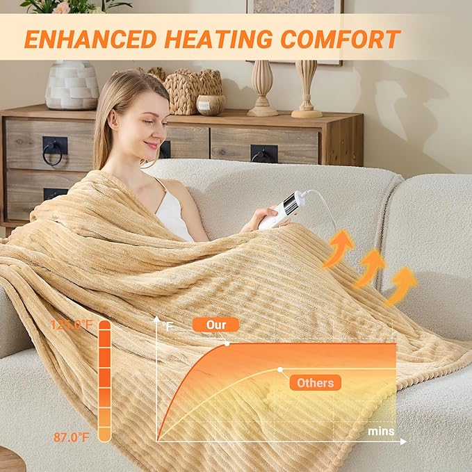 Heated Blanket Electric King, Soft Flannel Heating Blanket with 8 Hours Auto Off 10 Fast Heating Levels Machine Washable Sherpa Heated Blanket with Overheating Protection