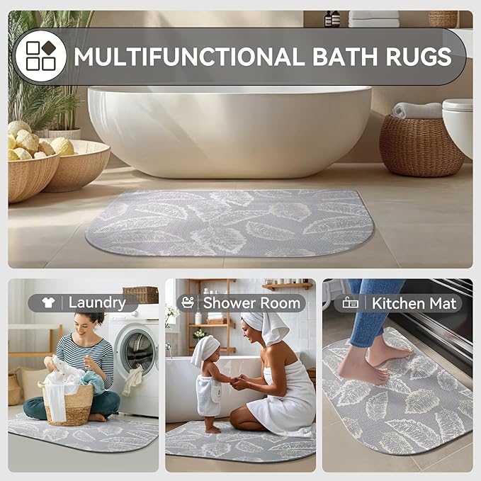 Half Circle Bath Mat,Thin Bathroom Rugs Fit Under Door Quick Dry Non Slip Washable Bathroom Mat with Rubber Backing,Absorbent Woven Half Round Shower Rug