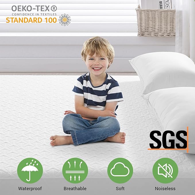 Premium 100% Waterproof California King Mattress Protector,Cooling Breathable Cal King Mattress Pad Cover 3D Air Fabric, Fits 8-21" Extra Deep Pocket Mattress Topper Noiseless (White,Cal King)