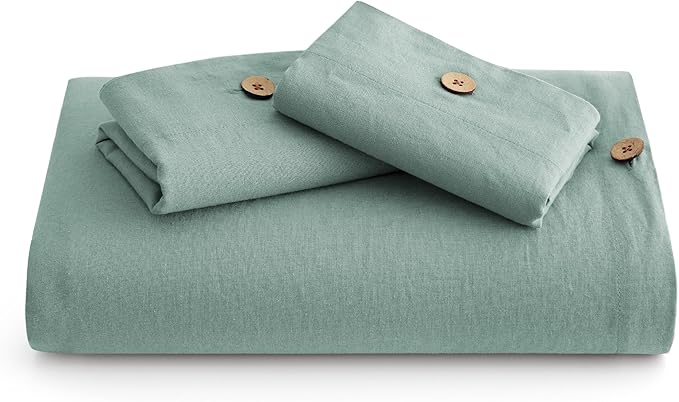 Bedsure Linen Duvet Cover King Size - Linen Cotton Blend Bedding Set, Soft & Cozy, 3 Pieces, 1 Duvet Cover 104x90 and 2 Pillowcases, Sage Green Color Cooling Bedding, Comforter Sold Separately