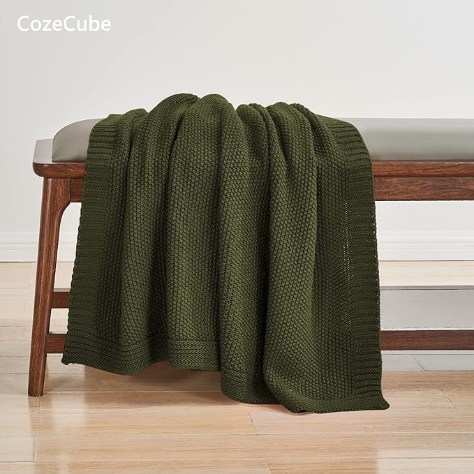 CozeCube Olive Green Throw Blanket for Couch, Soft Cozy Cable Knit Throw for Bed Sofa Living Room, Lightweight Warm Decorative Farmhouse Christmas Blanket, 60"x80", Olive Green