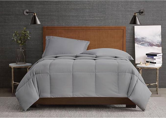 London Fog Garment Washed Solid Comforter Set Grey Microfiber 3-Piece Full/Queen Comforter Set, Solid Themed, Adult and Teen, Oeko-TEX Certified