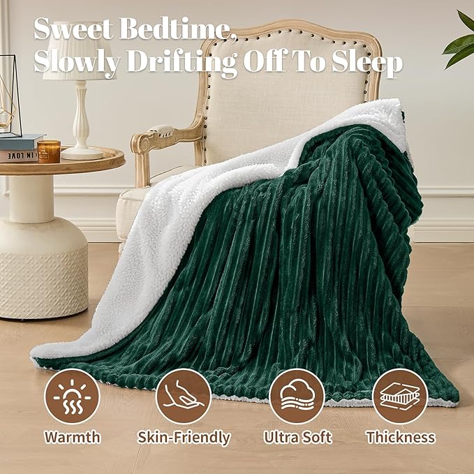 Electric Heated Blanket Full Size - 72"x84" Fast Heating Bed Blankets with 6 Heating Levels & 10 Hours Auto Off, Soft Ribbed Flannel Sherpa, Over-Heated Protection ETL, Dark Green