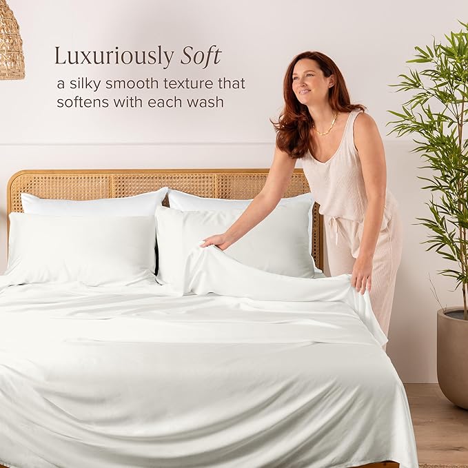 Bare Home 100% Rayon Made from Bamboo Twin XL Sheet Set - 3 Piece Bedding Set - Deep Pockets - Breathable - Easy Fit - Bedding Sheets & Pillowcases (Twin XL, Cream)