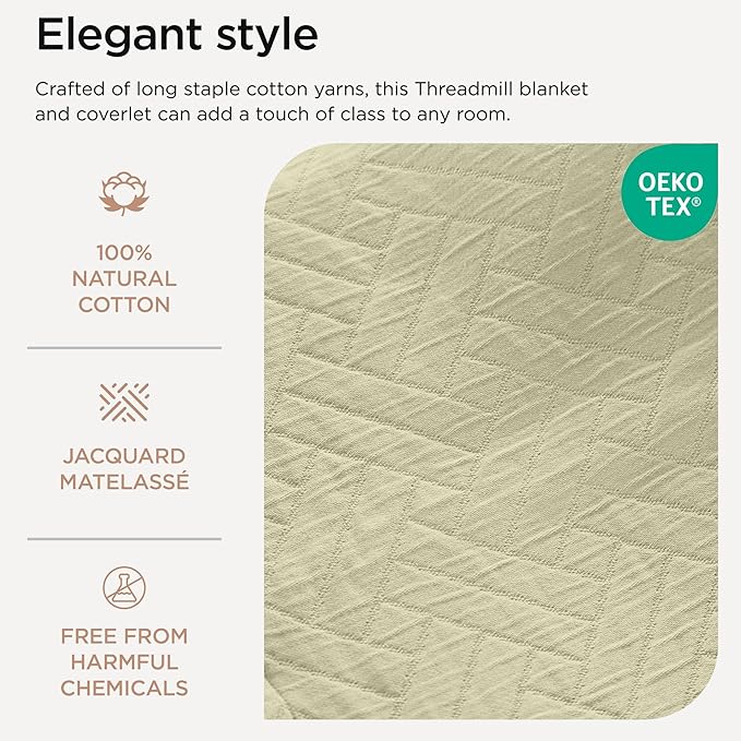 Threadmill Luxury Cotton Blankets for Queen Size Bed | All-Season 100% Cotton Queen Size Blanket | Criss Cross Cozy Lightweight, Soft Breathable Coverlet fits Full Size Bed, 90x92 | Sage Green