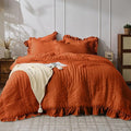 JOLLYVOGUE King Comforter Set, 3 Pieces Seersucker Comforters King Size, Lightweight & Fluffy Bedding Sets King for All Season with 1 Ruffle Comforter and 2 Ruffle Pillowshams, Burnt Orange