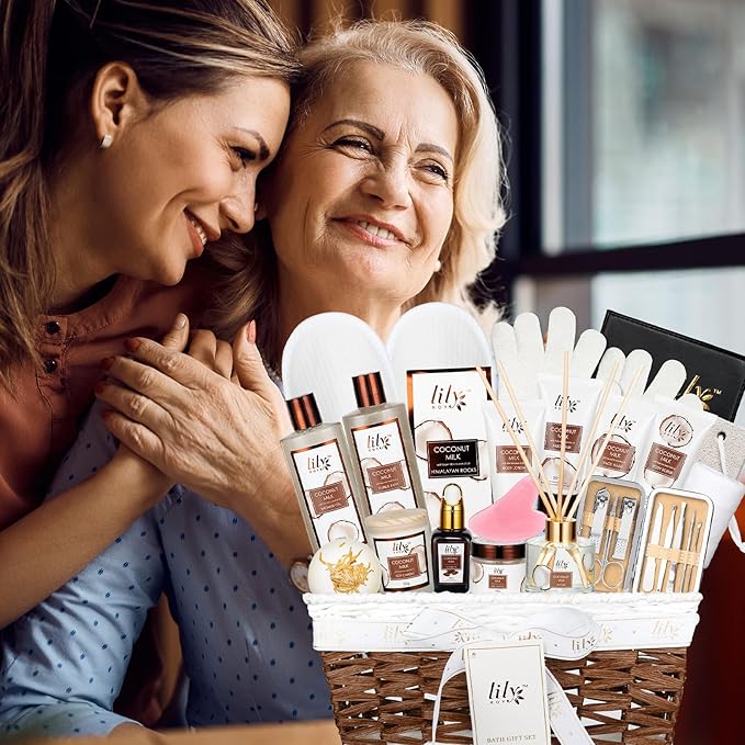 Coconut Vanilla Spa Gift Set for Women Christmas Gifts - Luxurious 28-Piece Body Care Collection, Moisturizing Bath & Body Basket Gift Set for Mother's Day, Birthday, Self Care Gift