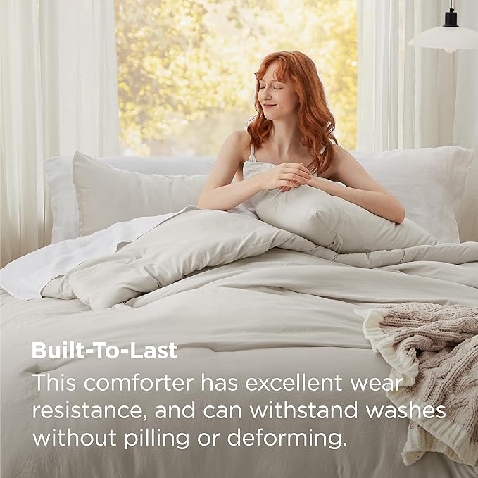 Bedsure Queen Size Comforter Set, Beige Soft Prewashed Bedding for All Seasons, 3 Pieces GentleSoft™ Warm Down Alternative Bed Set, 1 Lightweight Comforter (90"x90") and 2 Pillowcases (20"x26")