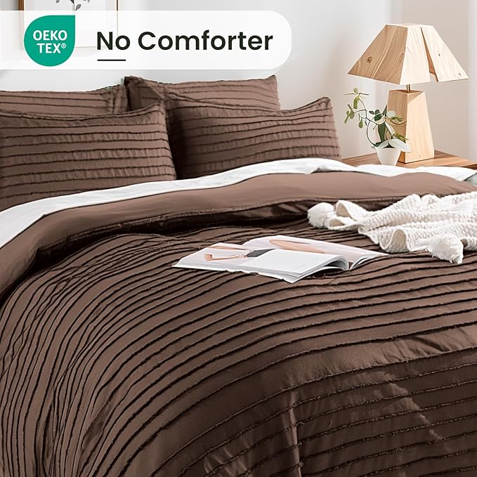 NEXHOME PRO California King Duvet Cover, Blue 3 Pieces Boho Tufted Duvet Cover Set, Soft and Lightweight Microfiber Comforter Cover Set(Dark Brown,104 x 98)-No Comforter