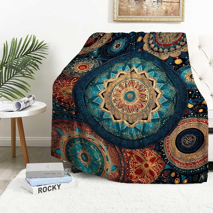 Bohemian Mandala Throw Blanket | Boho Home Decor for Sofa and Living Room, 40"x50"