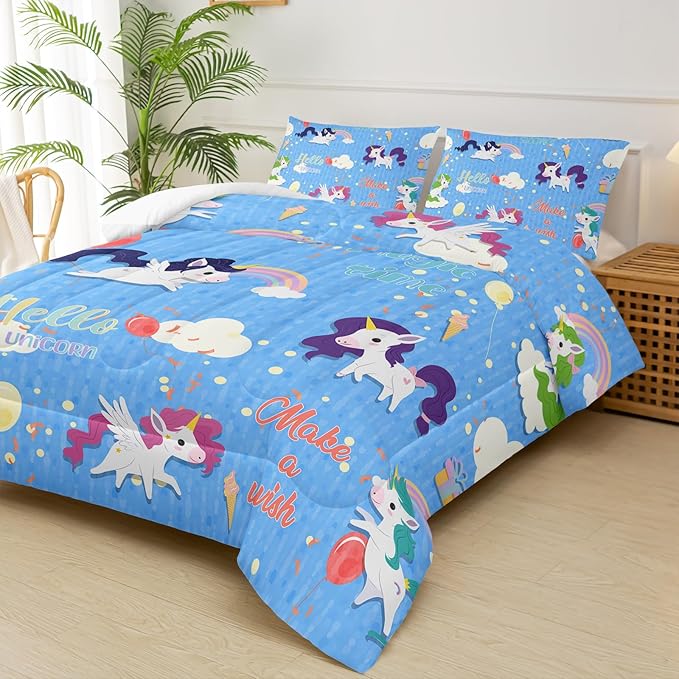 Rainbow Unicorn Comforter Set Twin，Kids Bedding Sets for Girls Twin Unicorn，Unicorn Bedroom Decor for Girls Bedding，with 1 Comforter with 2 Pillow Case