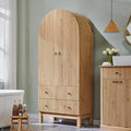 71" Tall Arched Bathroom Storage Cabinet, Modern Fluted Cabinet Storage with 4 Shlves and 2 Drawers, Floor Cabinet for Bathroom, Living Room, Kitchen, Natural