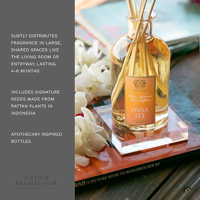 Antica Farmacista Home Ambiance Diffuser - Long-Lasting Reed Scent Diffuser - Luxury Room Freshener Gift - Hana Lei, 16.9 fl oz