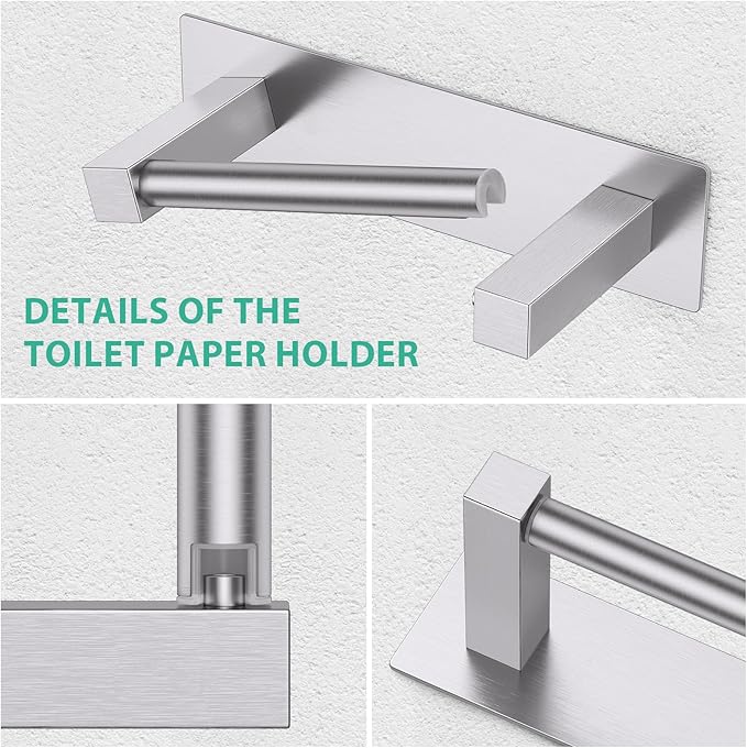 Brushed Nickel Self Adhesive Toilet Paper Holder, Stainless Steel Bathroom Toilet Paper Holder Stick On Wall Mount, Commercial Toilet Paper Dispenser Peel Stick Toilet Paper Holder Adhesive