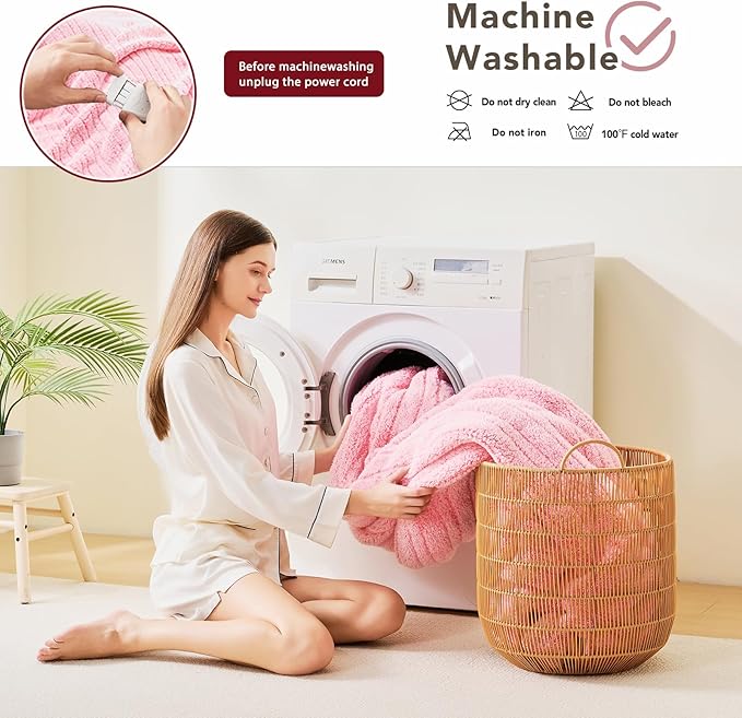 Heated Electric Blanket Queen Size - 84"x90" Flannel Heating Blanket with 10 Heating Levels & 5 Time Settings Over-Heat Protection, Winter Warmer for Adults with ETL Certification（Pink）