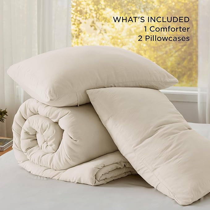 Bedsure California King Size Comforter Set, Cream Soft Prewashed Bedding for All Seasons, 3 Pieces GentleSoft™ Bed Set, 1 Lightweight Comforter (104"x96") and 2 Pillowcases (20"x36")