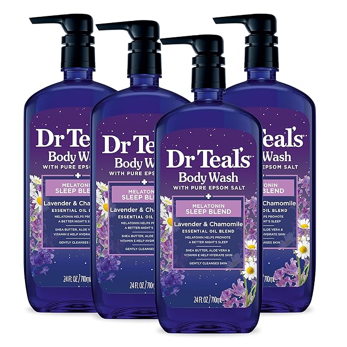 Dr Teal's Body Wash with Pure Epsom Salt, Relax & Relief with Eucalyptus & Spearmint & Body Wash with Pure Epsom Salt, Sleep Blend with Melatonin