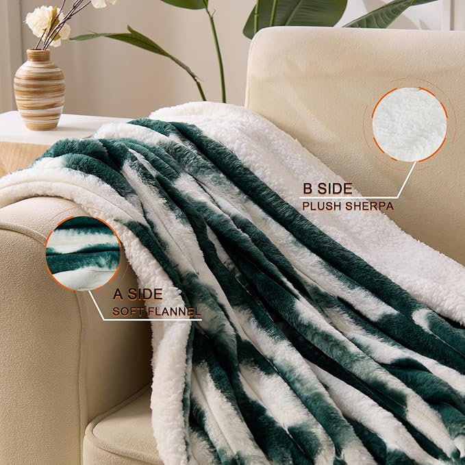 Heated Blanket Throw - 50"x60" Fast Heating Bed Electric Blankets Throw with 6 Heating Levels & 4 Hours Auto Off, Soft Ribbed Faux Fur Sherpa, Over-Heated Protection ETL, Dark Green