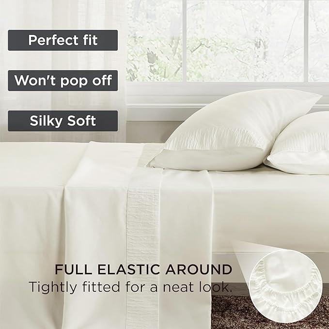 Bedsure Full Size Bed Sheets - 4 Pieces Soft Full Sheet Set - Breathable & Cooling - Hotel Luxury - Easy Care Polyester Microfiber Bedding for Women, Men, Ivory