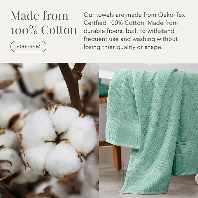 NY Loft 100% Cotton Towel Set 6 Piece | Super Soft & Absorbent Quick-Dry 2 Bath Towels 2 Hand Towels & 2 Washcloths |Textured and Durable Cotton | Trinity Collection (6 Piece Set, Wasabi Green)