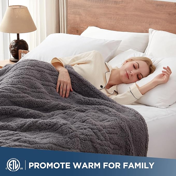 Westinghouse Electric Blanket Full Size, Soft Plush Sherpa Heated Blanket with 10 Heating Levels & 1-12 Hours Auto-Off, Machine Washable, 80x84 inches, Darkgrey