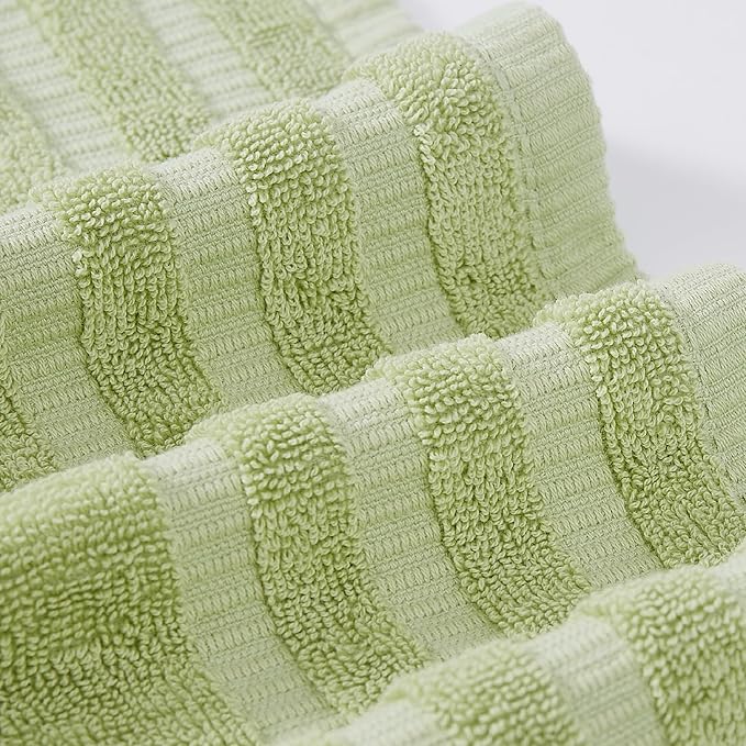 Modern Threads Organic Vines 6-Piece 100% Cotton Towel Set – Yarn Dyed Jacquard & Solid – Includes 2 Bath Towels, 2 Hand Towels, 2 Washcloths – Absorbent, Quick Dry, Soft & Durable – Sage Green