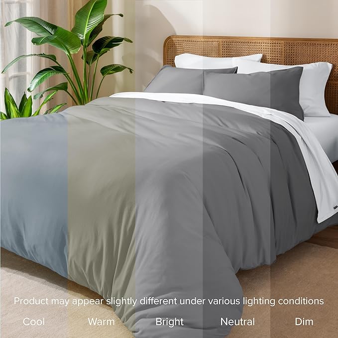 Bare Home 100% Organic Cotton Jersey Duvet Cover Set - Extra Long Size - Ultra Soft - 100% Cotton - 2pcs - Corner Ties - Button Closure - Bedding Duvet Cover & Pillow Shams (Twin/Twin XL, Grey)