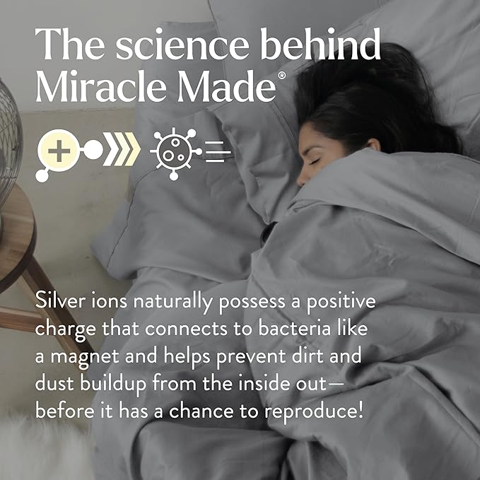 Miracle Made Luxe Soft Cooling Pillowcase, 2-Piece Silver-Infused Cotton Fabric, Cool and Breathable Case for Sensitive Skin, King/Cali King Size Covers, Silver Grey