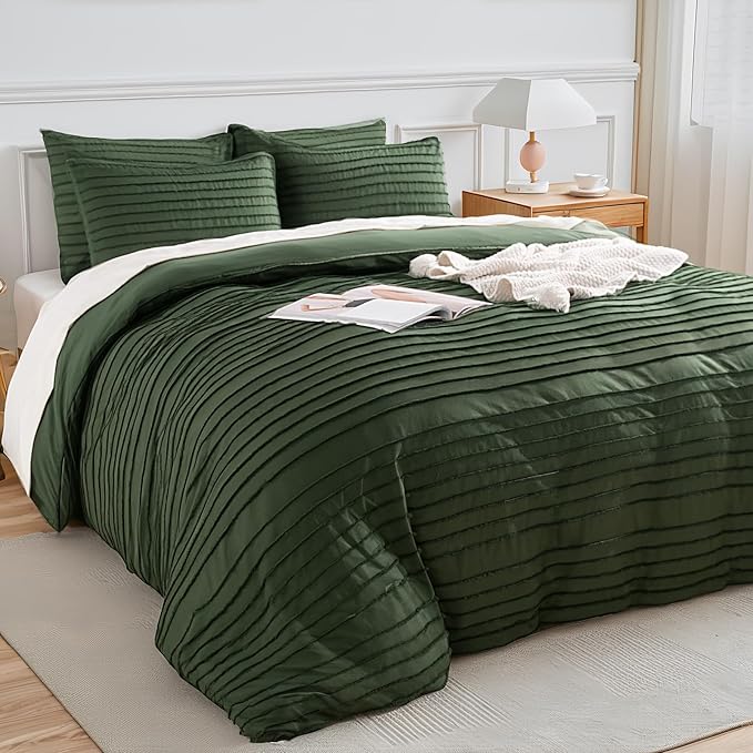 NEXHOME PRO California King Duvet Cover, Blue 3 Pieces Boho Tufted Duvet Cover Set, Soft and Lightweight Microfiber Comforter Cover Set (Forest Green,104 x 98)-No Comforter