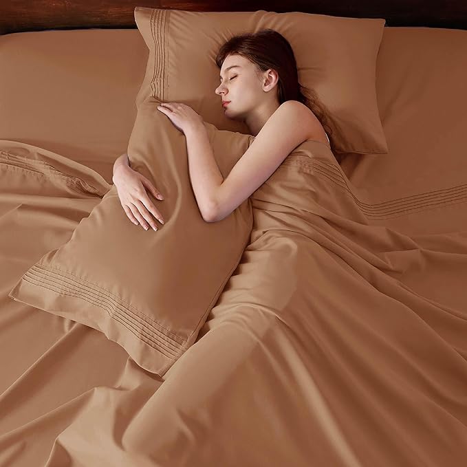 Bedsure Deep Pocket Queen Sheets Set - Fits Mattresses Up to 21 Inches Thick - 4 Piece GentleSoft Bed Sheets, Moisture Wicking, Soft & Cooling Bedsheet & Pillowcases, Easy & Secure Fit, Burnt Orange