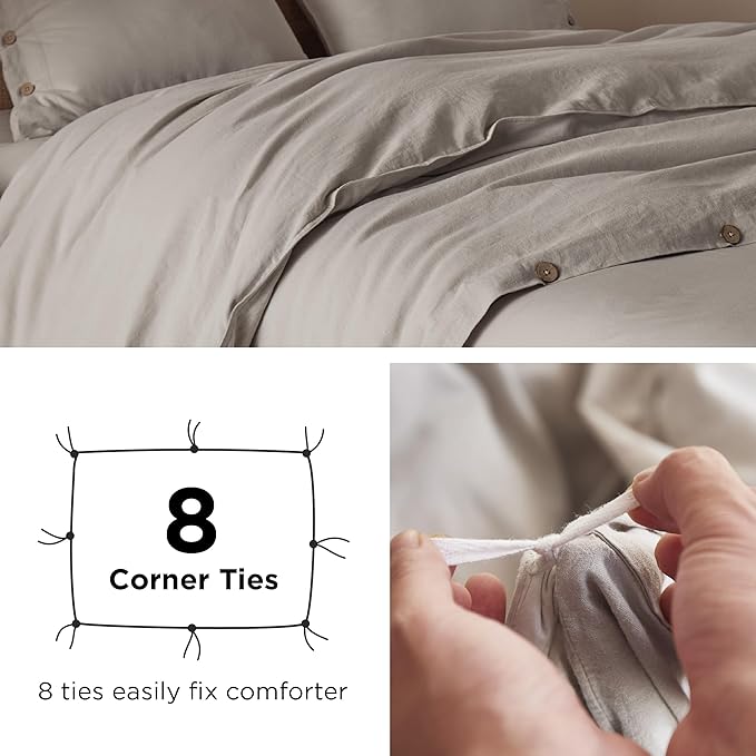 Bedsure Linen Duvet Cover Queen - Linen Cotton Blend Bedding Set, Soft & Cozy, 3 Pieces, 1 Duvet Cover 90x90 Inches and 2 Pillowcases, Dark Green Color Cooling Bedding, Comforter Sold Separately