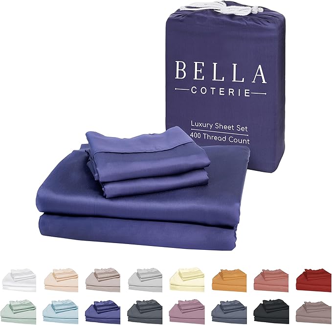 Bella Coterie Luxury Bamboo Viscose Split King Size Sheet Set | 2 Fitted Sheets for Sleep Number & Adjustable Beds | 100% Organically Grown | Cooling & Ultra Soft | 18” Deep Pocket [Twilight Blue]