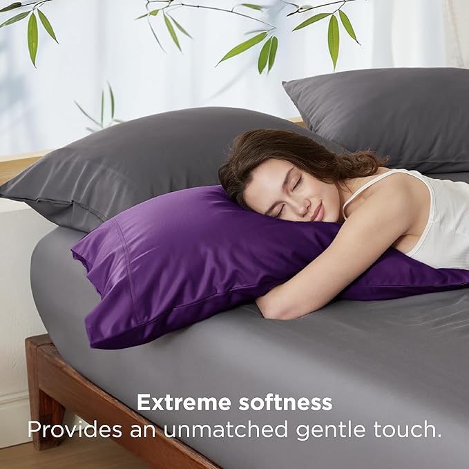 Bedsure Pillow Cases Standard Size, Cooling Pillow Cases, Rayon Derived from Bamboo Plum Pillowcases Standard Set of 2, Breathable & Soft Bedding Pillow Covers with Envelope Closure, 20x26 Inches