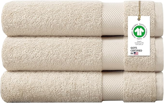 Delara 100% Organic Cotton Towels 650 GSM Plush Feather Touch Quick Dry Bath Towel, Pack of 3 GOTS Certified, Oeko-Tex Green Certified, Organic Cotton Bath Towel, 30"X58"