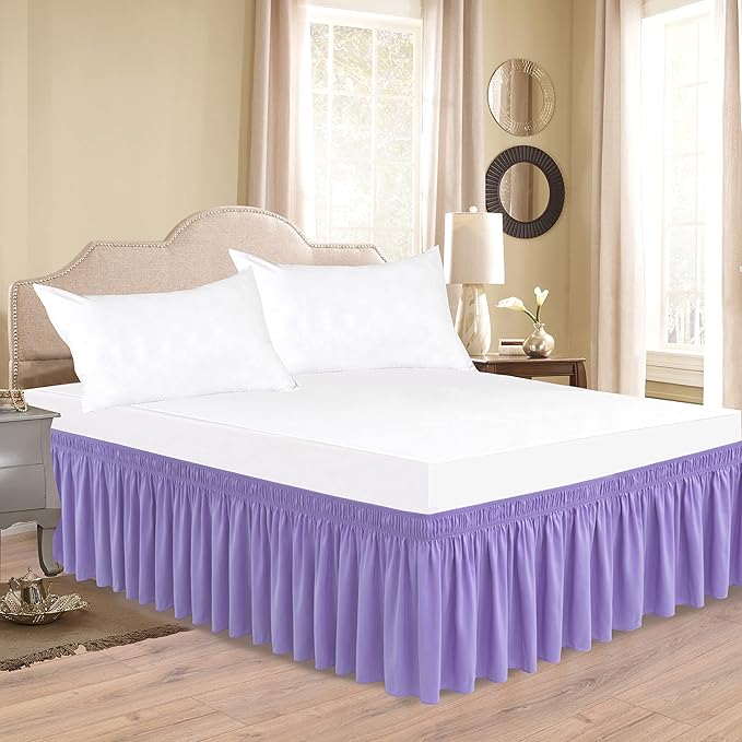 Biscaynebay Wrap Around Bed Skirts for Twin & Twin XL Beds 15" Drop, Lavender Adjustable Elastic Dust Ruffles Easy Fit Wrinkle & Fade Resistant Silky Luxurious Fabric Machine Washable