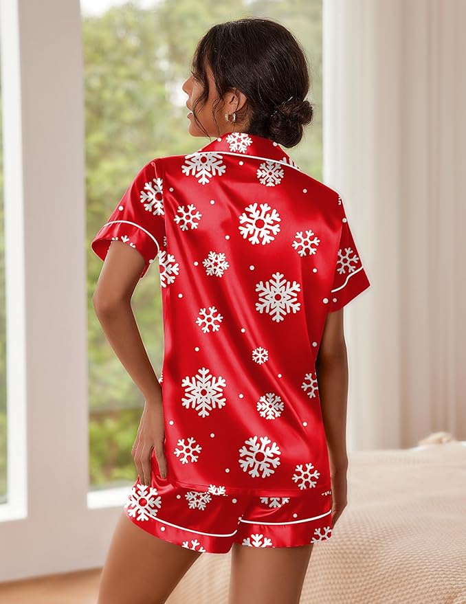 Ekouaer Pajamas for Women Set Silk Satin Pjs Shorts Sleepwear 2 Piece Loungewear S-XXL