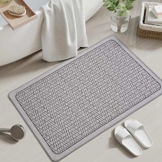 Bathroom Rugs, Ultra Thin Bath Mat Fit Under Door Super Absorbent Non Slip Quick Dry Bath Mat, Rubber Backing Shower Mat Outside Shower