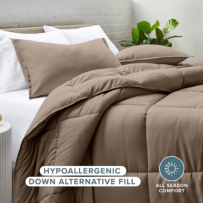 Bare Home Comforter Set - Oversized Queen Size - Ultra-Soft - Goose Down Alternative - Premium 1800 Series - All Season Warmth (Oversized Queen, Taupe)